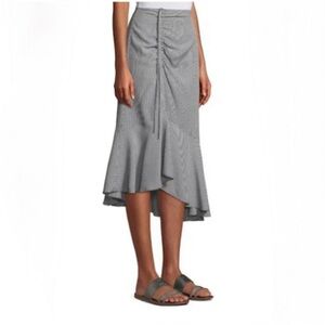 Club Monaco Ruanne Skirt Ruched Midi Gingham Asymmetrical Size 2 Black White